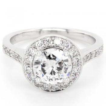 14k White Gold 1.02 Ct. Tw. Round Brilliant Cut Diamond Halo Pave Engagement Ring