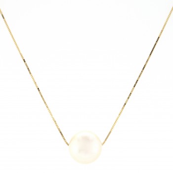 Ladies Akoya Pearl Necklace in 14k Yellow Gold