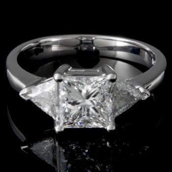 1.92 CTWT Princess and Trillion Cut Diamond Custom Designed Engagement Ring