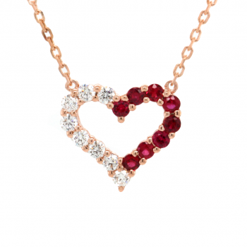 14k Rose Gold 0.46 ct. tw. Diamond and 0.42 ct. tw. Ruby Heart Shape Pendant