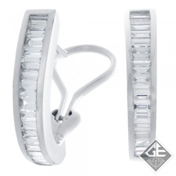 14k White Gold 1.28 Ct. Tw. Invisible Set Baguette Cut Diamond Hoop Earrings