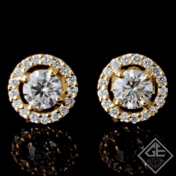 14k Yellow Gold 1.45 Ct. Tw. Round Brilliant Cut Diamonds Halo Stud Earrings