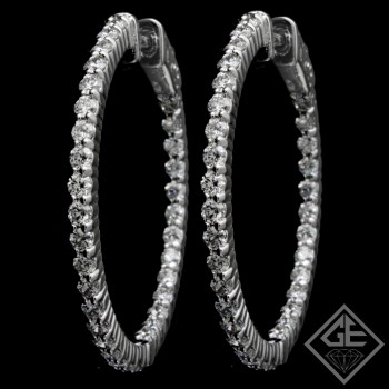 14k White Gold 2.07 Ct. Wt. Inside-Outside Round Brilliant Cut Diamond Hoop Earrings