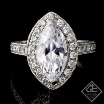 Halo Style Marquise & Round Cut Diamond Engagement Ring 18k Gold