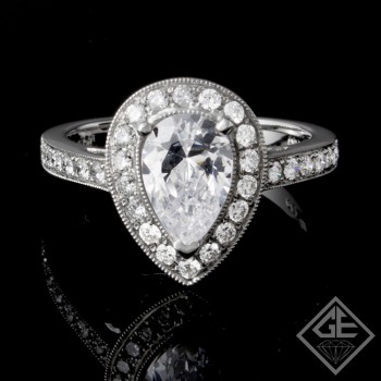 Ladies Pear Shape Halo Style Diamond Engagement Ring 18k Gold