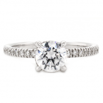 14k White Gold Round Brilliant Cut Diamond 4-Prong Solitaire Pave Engagement Ring (Center Stone Sold Separately)