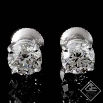 14k White Gold 2.04 Ct. Tw. Round Brilliant Cut Diamond Stud Earrings on 4-Prong Screw Backs Settings