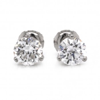 14k White Gold 1.00 Ct. Tw. Round Brilliant Cut Diamond Stud Earrings on 3-Prong Martini Screw Back Settings