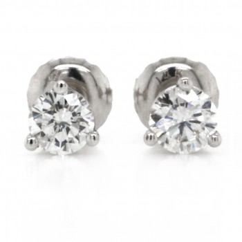 14k White Gold 0.49 Ct. Tw. Round Brilliant Diamond Stud Earrings on 3-Prong Martini Screw Back Settings