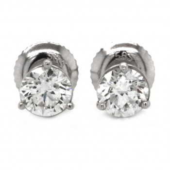 14k White Gold 0.85 Ct. Tw. Round Brilliant Cut Diamond Stud Earrings on 4-Prong Martini Screw Backs