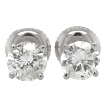 14k White Gold 1.05 Ct. Tw. Round Brilliant Cut Diamond Stud Earrings on 4-Prong Martini Screw Back Settings