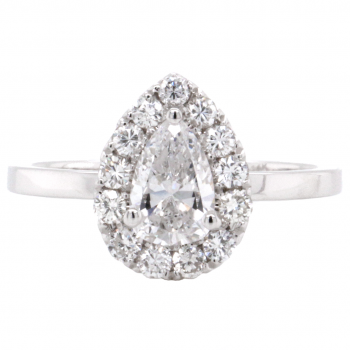 14k White Gold 0.71 ct. tw. Pear Shape Brilliant Cut Center Diamond Halo Pave Engagement Ring