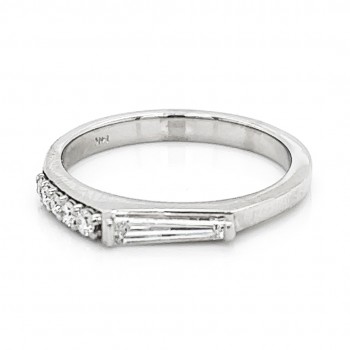 14k White Gold Tapered Baguette and Round Diamond Ring