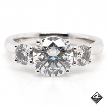 14k White Gold Three-Diamond Round Brilliant Cut Engagement Ring