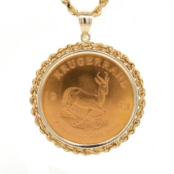 24k Krugerrand Coin w/ 14k Bezel and Rope Chain
