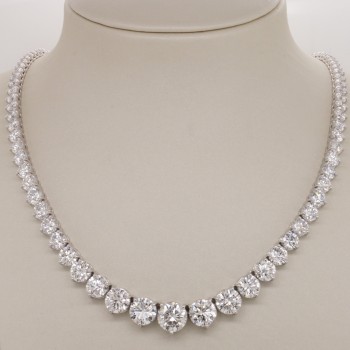 14k White Gold 25.35 Ct. Tw. Round Brilliant Cut Lab Grown Diamond Riviera Necklace