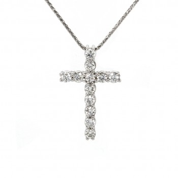 14k White Gold 1.03 Ct. Tw. Round Brilliant Cut Diamond Cross Pendant