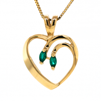 14k Yellow Gold Marquise Emerald Heart Pendant